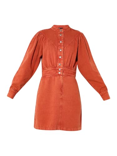 ONLY Women Solid Regular Fit Casual Orange Denim Dress