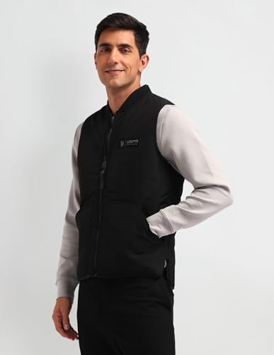 U.S. Polo Assn. Denim Co. Men's Black Solid Collar Neck Sleeveless Casual Polyester Regular Fit Jacket (UDJCK1387_Black_S)