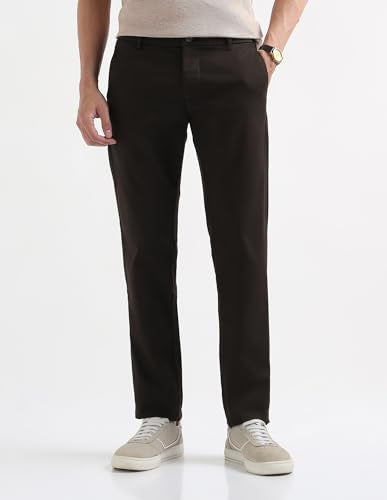 Arrow Sport Men's Slim Fit Dobby Trousers (ASAKTR2588_Brown_32)