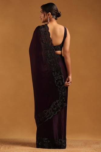 Soch Womens Purple Fendy Organza Saree With Stone Work
