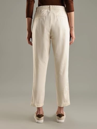 Slim Fit Solid Mid Rise Trouser Cream