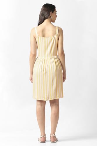 Van Heusen Women's Polyester Modern Above The Knee Dress (VWSFFRGFN88416_Yellow