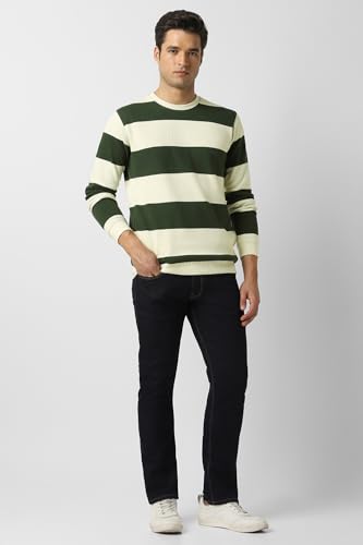 Men Beige Stripe Crew Neck Sweatshirt