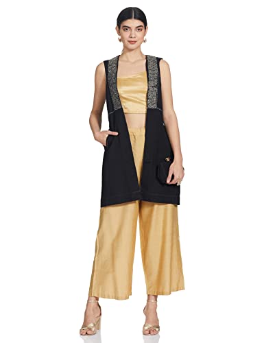 W for Woman Black Sleeveless Embroidered Shrug_21FEW20126-214360_2XL