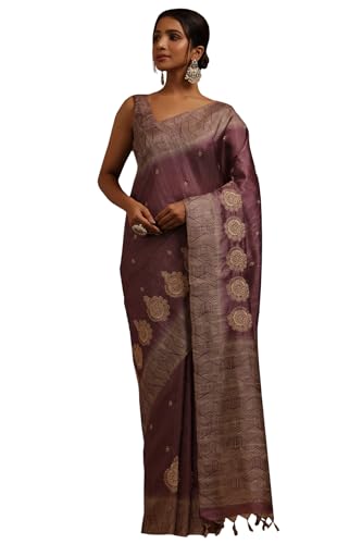 Soch Womens Purple Tussar Embroidered Saree