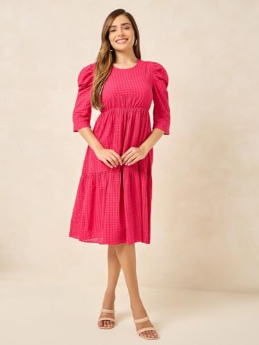 Styli Women's Cotton A-Line Midi (7007604448_Dark Pink_M)