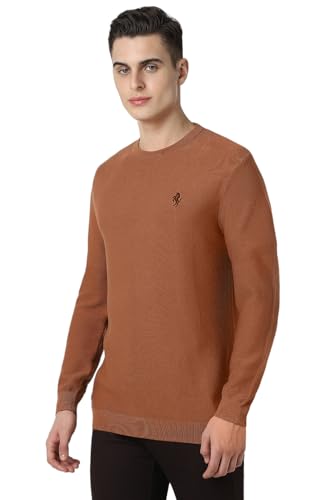 Men Brown Textured Crew Neck Sweater