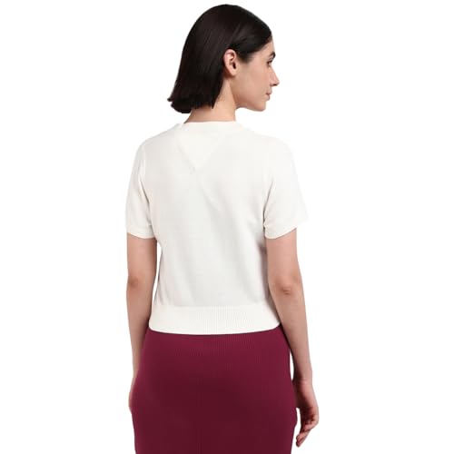 Tommy Hilfiger Off White Cotton Solid Women Sweater