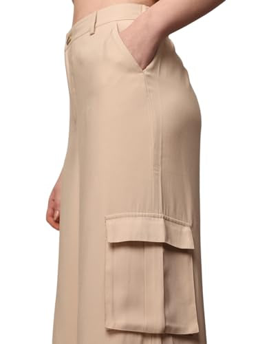 ONLY Women Solid Wide Leg Casual Beige Pants