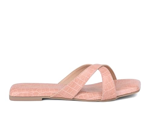 LOUIS STITCH Women’s Slip-On Flat Sandals | Comfortable Pink Flat Sandals | LSOF-FI07-CSCR | UK-4