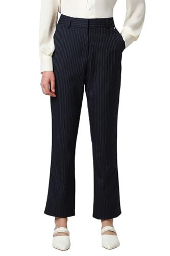 Van Heusen Women Navy Stripe Formal Regular Fit Trousers