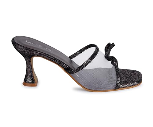 LOUIS STITCH Black Stylish Transparent High Heels Sandal for Women | Pointed Heel Fashionable & Comfortable Sandal | LSOF-LDPH-BWNTJB | UK-7