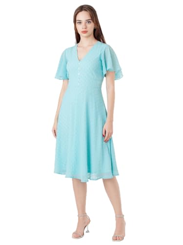 Zink London Women's Blue Self Design Regular Midi Dress