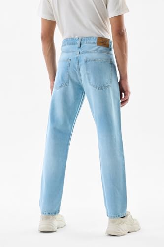SNITCH Men Jeans | Relaxed Fit Mid Rise Solid Pattern | 100% Cotton Woven Fabric with Button Closure & Five Pockets | Durable & Comfortable Casual Wear |Light Blue