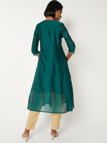 Max Women Embroidered A-line Kurta (Green_L)