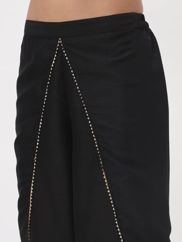 studio rasa Women's Chroma Solid Embellished Dhoti for Festive Wedding Fusionwear (BTWC52305S_Black_Small)