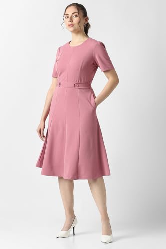 Women Pink Solid Knee Length Formal Dress