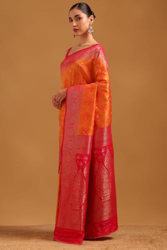 Soch Womens Mustard Silk Blend Woven Design Saree