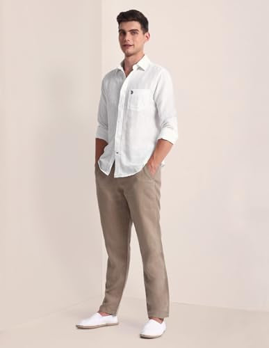 U.S. Polo Assn. Mens White Solid Collared Neck Long Sleeve Men's Casual Shirts (USSHTC0089_White_44)