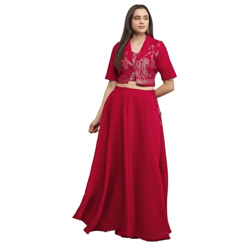 BIBA Women Fuchsia Viscose Rayon Kalidar Lehenga Set_32
