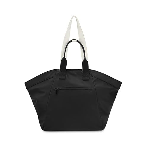 Fastrack Black & White Tote Bag for Women | Large Nylon Tote with Zipper Closure, Webbing Strap, Internal Utility Pockets & Double Handle | Lightweight Everyday Shoulder Bag for Work, Travel & Errands