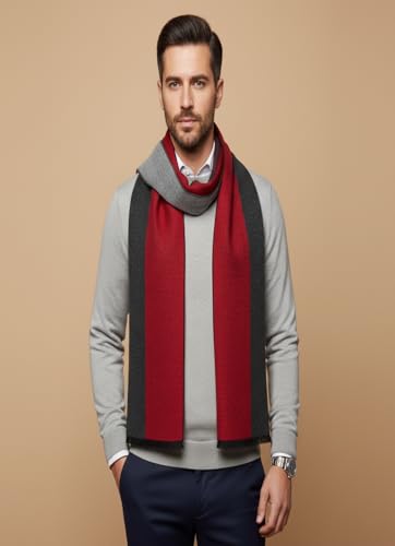 MUFFLY Woven Reversible Printed Men's Wool & Acrylic Warm Men Muffler Cashmere Solid Winter Wear Wraps Muffler/Scarves (Red Black)