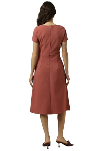 Allen Solly Women's Polyester Blend Modern Calf Length Dress (AHCDWRGPD43948_Maroon