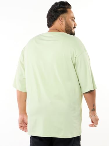 Bewakoof Men's Graphic Print Oversized Fit Half Sleeve Round Neck Cotton Plus Size T-Shirt_694232_Green_5XL