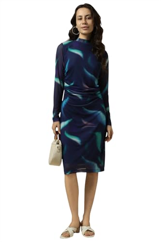 Allen Solly Women's Polyester Modern Knee-Length Dress (AHDRERGFB60992_Navy