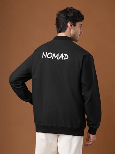 The Souled Store Linen Jacket: Aztec Men and Boys Full Sleeves Band Collar Black Embroidered Cotton Linen Oversized Fit Lightweight Everyday Bomber Jacket