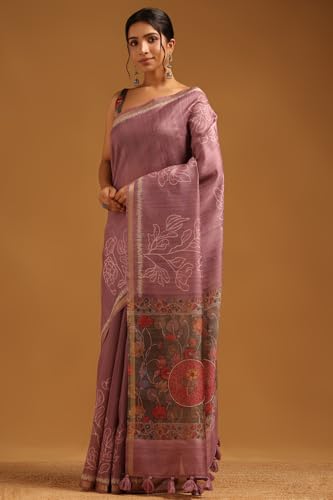 Soch Womens Onion Pink Tussar Botanical Saree