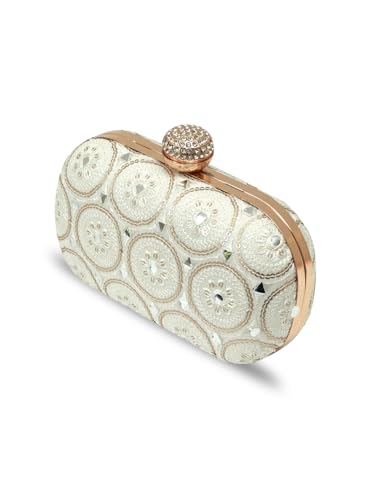 THE TAN CLAN Inaara Oval Clutches for women Purses Luxury Evening Handbags for ladies with Detachable Handle