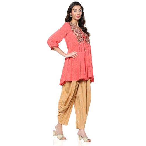 BIBA Women's Rayon Kurta Sets (SKDINDLON10151AW24PBEG_Peach-Beige