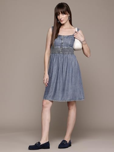 Label RITU KUMAR Blue Brenda Square Neck Short Dress