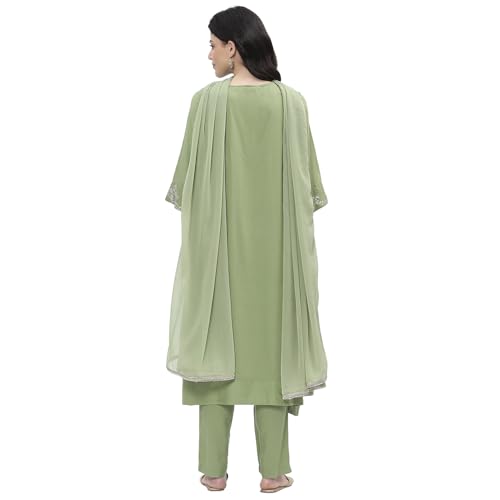 Biba women Olive Green Viscose Rayon A-line Kurta Set_46