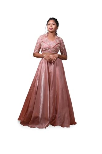 Women’s Designer Lehenga Set – Heavy Aari Work Embroidered Crop Top with Flared Skirt for Wedding