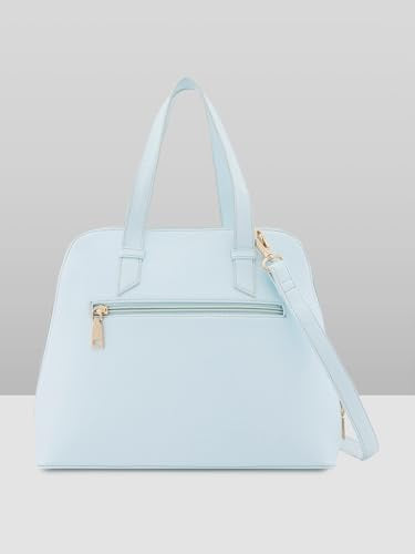 Caprese Alaya Medium Satchel Bag for Women | Stylish Floral Print Faux Leather Shoulder Bag with Multiple Compartments & Comfortable Handles | Perfect for Work, Travel, and Everyday Use (Blue)