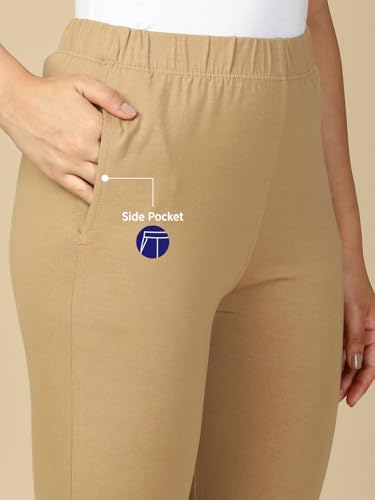 Lux Cozi PYNK Women's Solid Premium Cotton Lycra Kurtipant with Side Pocket_COZI_PYNK_KURTIPANT_102_FS_1PC Khaki