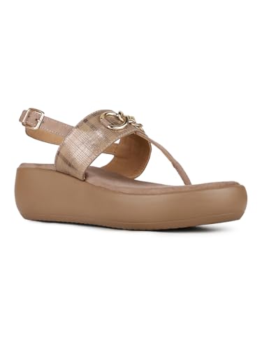 Womens Brown Embellished Round Toe Wedge Heel Sandals