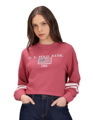 U.S. POLO ASSN. Dark Pink Crew Neck Brand Embroidered Sweatshirt
