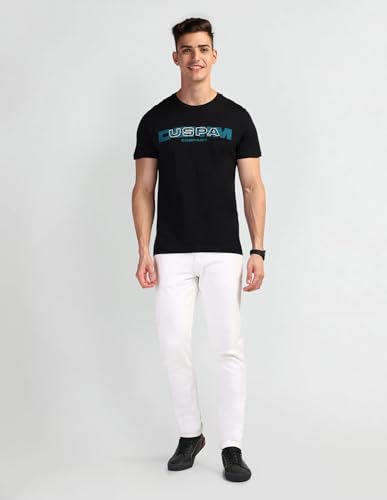 U.S. POLO ASSN. Mens Solid Half Sleeve Brand Carrier Round Neck T-Shirts (UDTSHS0898_Black_S)