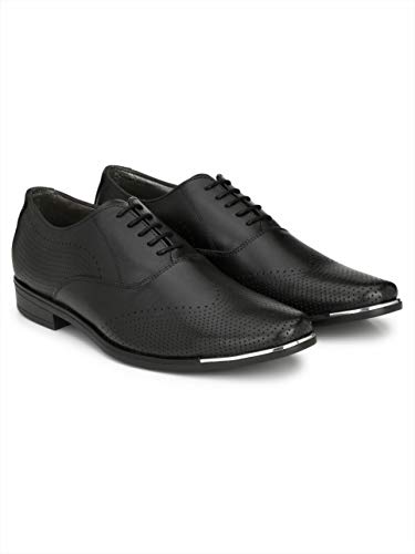 HITZ Men's Black Leather Lace-Up Semi-Formal Shoes - UK 10