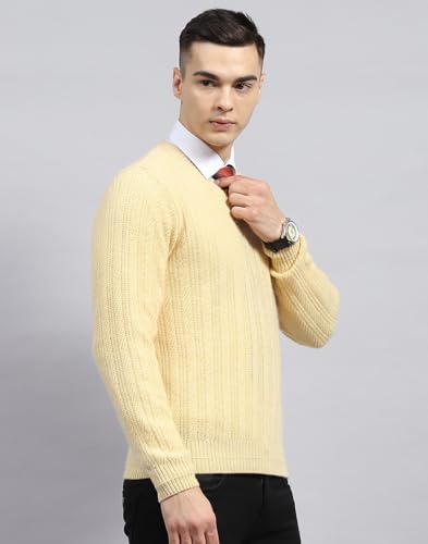 Monte Carlo Mens Beige Self Design V Neck Full Sleeve Pullover (1236031VN-2682-42)