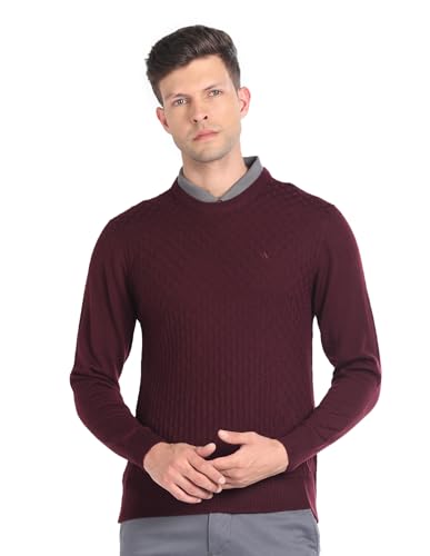 Arrow Merino Wool Patterned Knit Sweater Maroon