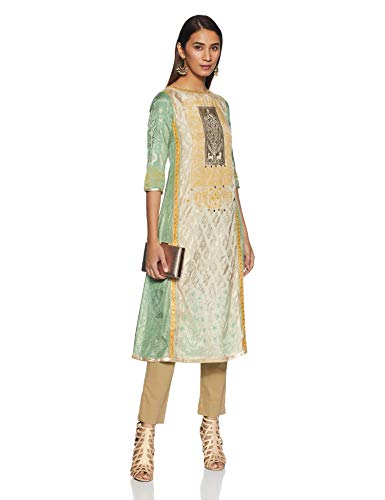 W for Woman Women's Synthetic Kurta (18AUS11653-111405_Green_8)