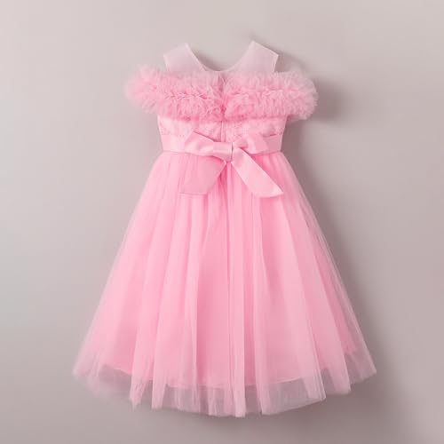 Hopscotch Girls Pink Short Sleeves Ruffle Trim Cold Shoulder Gown for Age (3-4 Years)