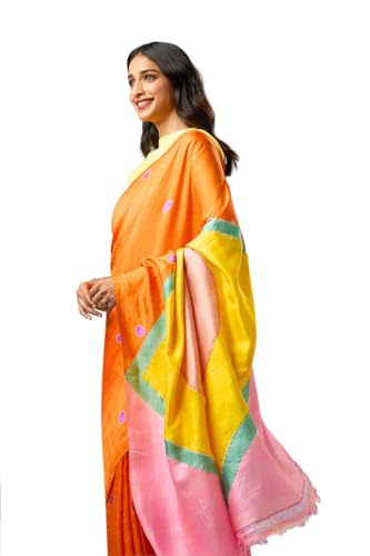 Taneira Women Orange Chattisgarh Pure Silk Hand Painted Saree with Unstitched Blouse Piece (SAAFWIHSS0101-Dark Orange)