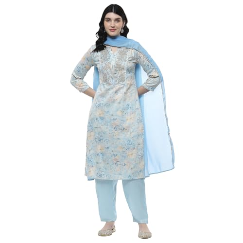 Rangriti Women Blue Cotton Straight Kurta Set_40
