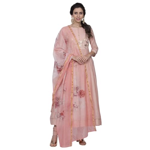 BIBA WOMEN PRINTED FITTED SALWAR KURTA DUPATTA(SKDASSORTED6551E_PEACH_32)