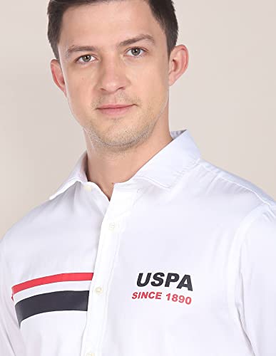 U.S. POLO ASSN. Cotton Mens Solid with Placement Print Fs Regular Fit Shirts (Usshtfx0034_White_S)